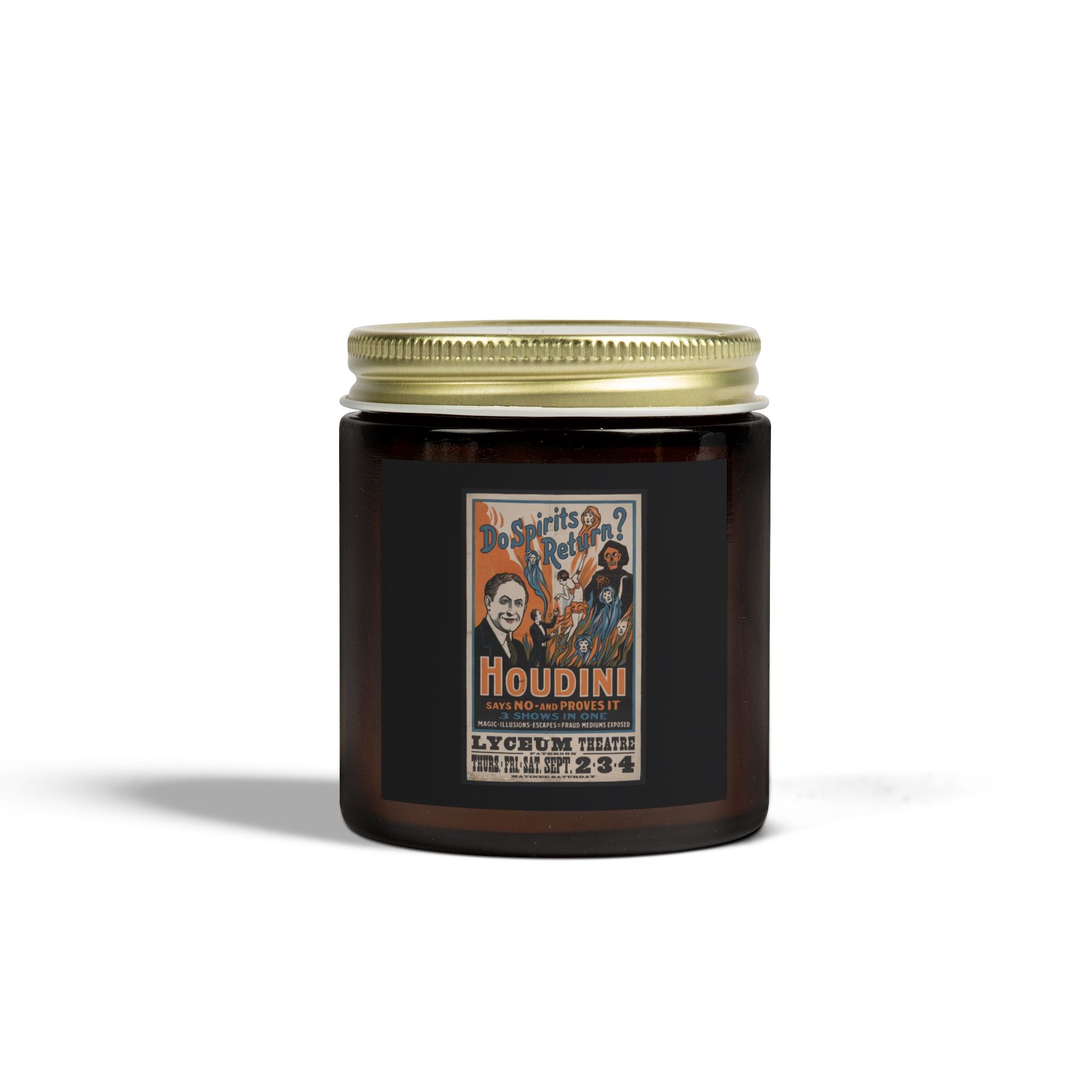 "Do spirits return?" vintage Harry Houdini scented candle