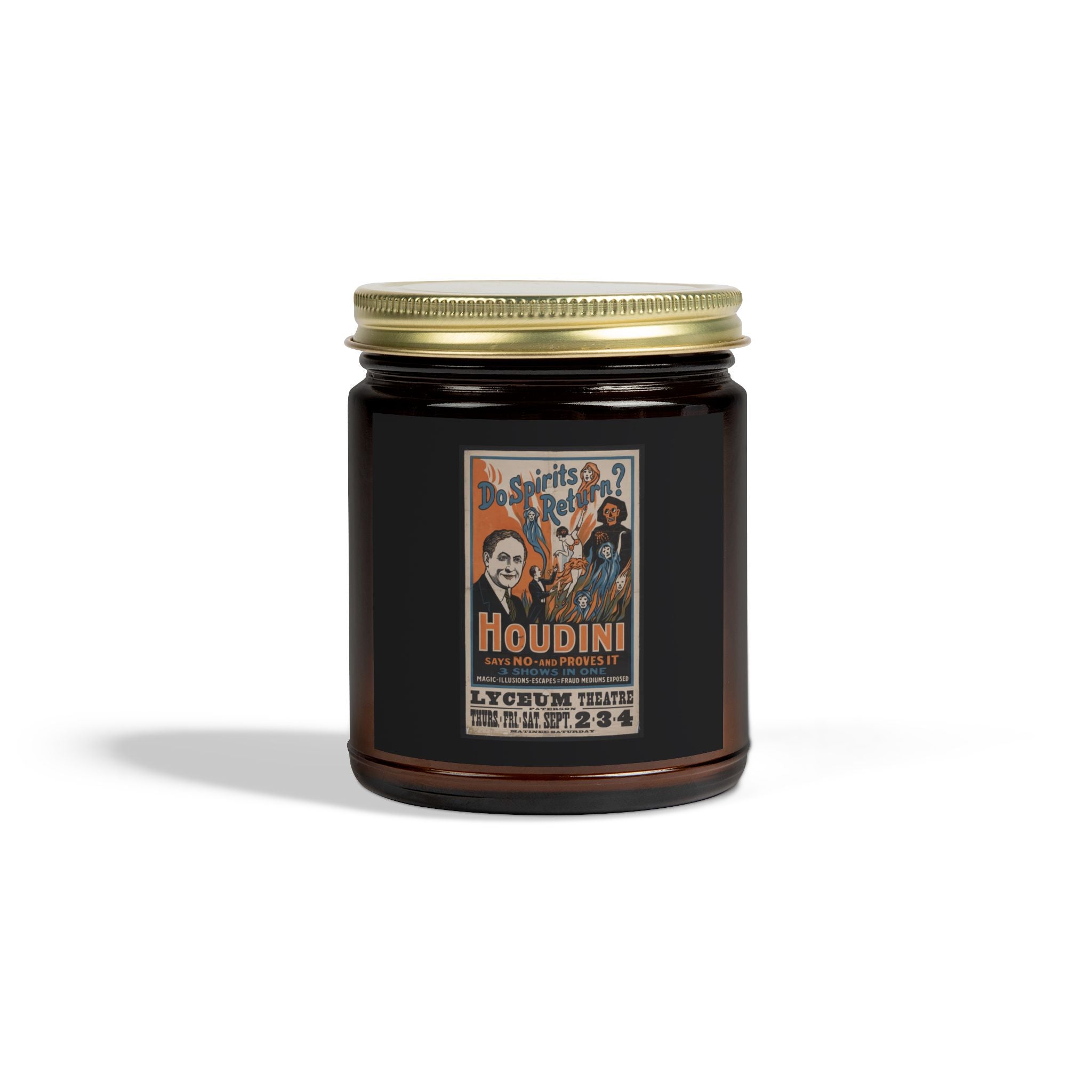 "Do spirits return?" vintage Harry Houdini scented candle