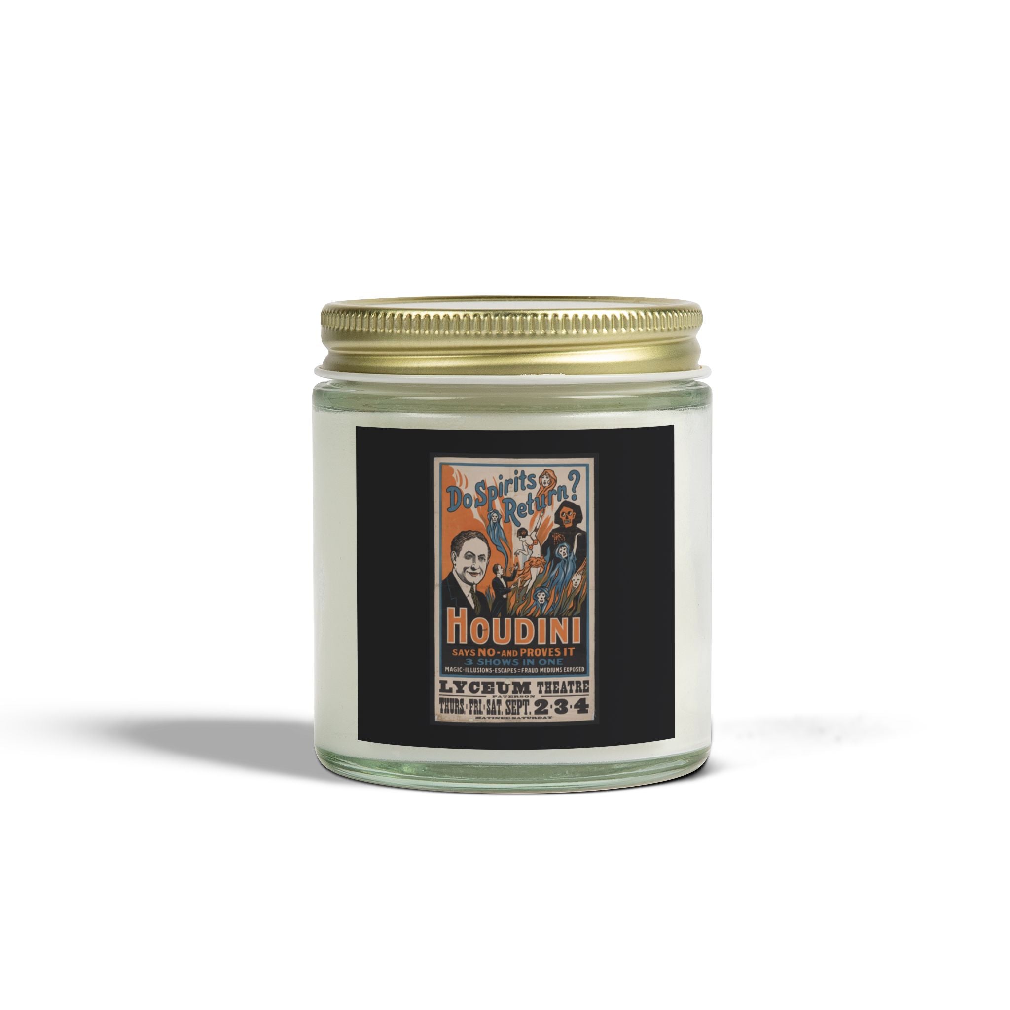 "Do spirits return?" vintage Harry Houdini scented candle