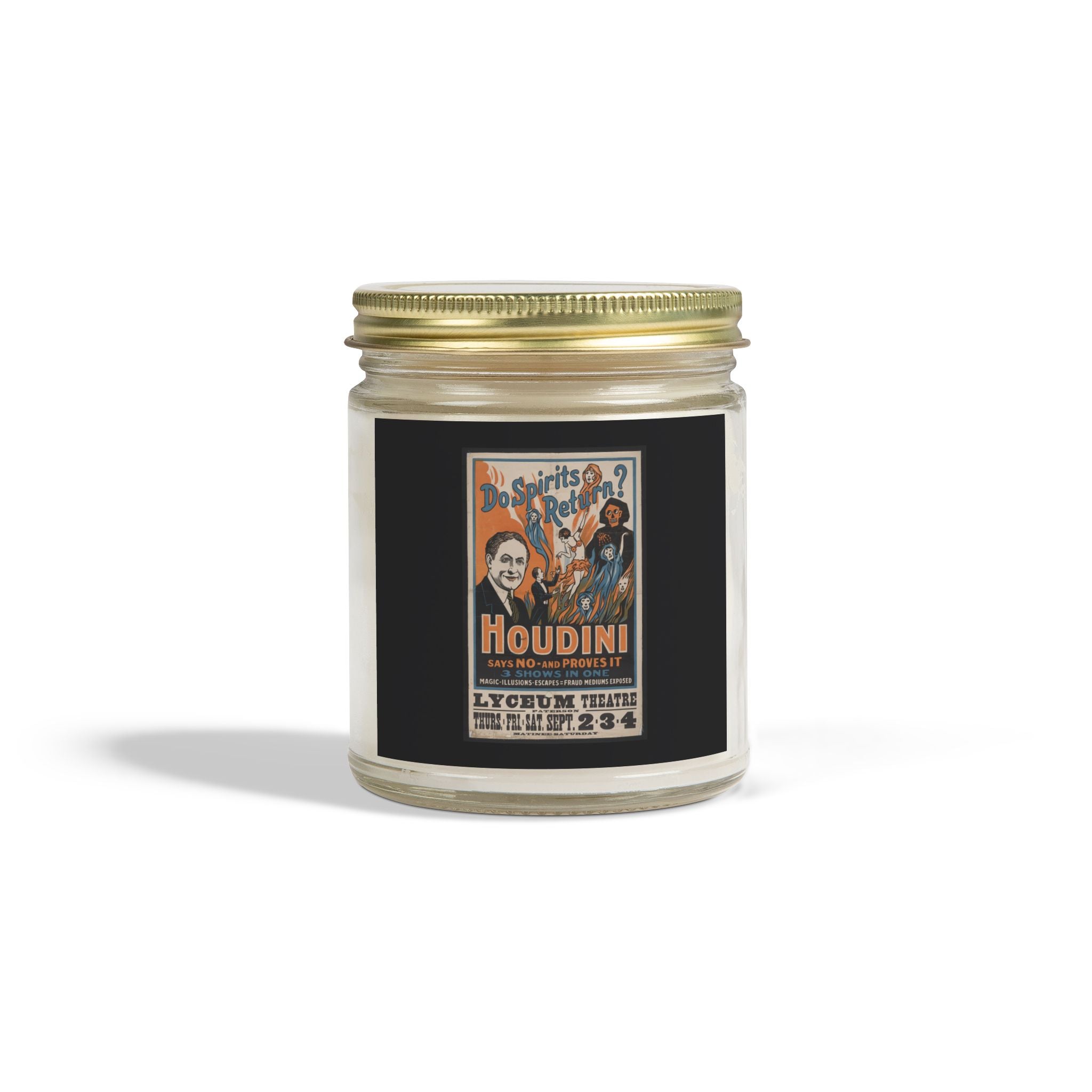 "Do spirits return?" vintage Harry Houdini scented candle